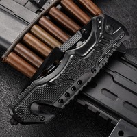 Couteau de poche pliable tactique de survie en plein air personnalisé avec poignée en plastique OEM à revêtement noir
