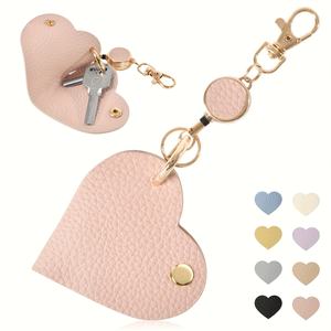 Porte-clés rétractable en forme de cœur en cuir PU : Porte-clés mignon avec enrouleur extensible pour clés de voiture, cadeau pour la fête des mères - Product Image 1