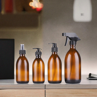 Bouteille en verre Boston ambrée transparente de 8 oz et 16 oz en gros avec pompe pulvérisatrice à gâchette, buse réglable et diffuseur à bâtonnets sérigraphié