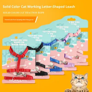 Diskon besar Set tali kekang kucing warna polos, tali kekang nilon kecil untuk anak anjing kucing - Product Image 5