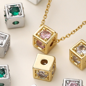 18k Gold Plated Square Cubic Zirconia <b>Spacer</b> Beads For Bracelet Making DIY Jewelry Accessories - Product Image 4