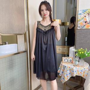 Nuevas mujeres encaje Patchwork ropa de dormir fina seda de hielo transpirable verano camisón sólido señora elegante vestido de <span class=keywords><strong>noche</strong></span> - Product Image 3