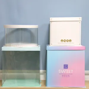 Diseño personalizado Caja de plástico transparente para pasteles 6 "8" 10 embalaje cuadrado para pasteles para hornear Caja de regalo de embalaje de cumpleaños