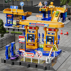 Station-service pour enfants : Jouet éducatif de simulation avec piste, toboggan, station de lavage de voitures et <span class=keywords><strong>restaurant</strong></span> pour garçons - Product Image 3