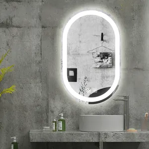 大型跑道形浴室镜发光二极管照明壁挂式智能防雾镜带3色灯10-49件