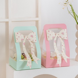 Caja de Regalo Rectangular con Lazo para el Día de la Madre y San Valentín, con Ventana Visible, para 4 Cupcakes, Empaque Decorativo para Parejas - Product Image 2