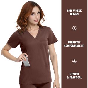 Women V-Neck Scrub Top 4 Pocket Premium Stretch Medical Uniform Hospital Workwear - Product Image 2