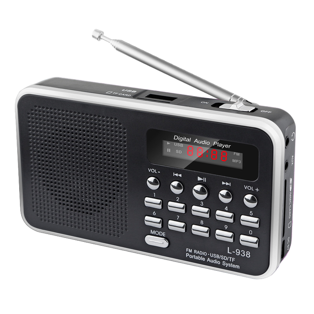 Portable T-205 SD Radio with USB & FM Digital Screen Rechargeable 3-Band Internet Radio Function Built-In BeltClip Speakers