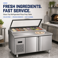 Table de préparation de pizzas commerciale à 2 portes avec réfrigérateur, bacs GN, refroidissement par air, plan de travail en acier inoxydable 304