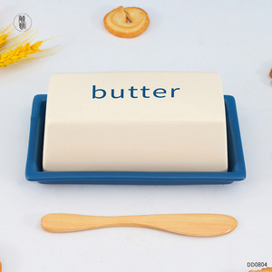 Plato de mantequilla rectangular de cerámica TaoYang, blanco con tapa abatible azul, para hotel, café, té, fiestas, DD0804 - Product Image 4