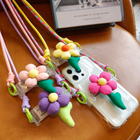 Clip arrière de téléphone portable matériel PC avec fleur transparente corde suspendue télescopique chaîne de téléphone portable