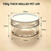 Pot cosmétique cylindrique transparent en PET de 100 ml, à paroi épaisse, pour crème visage et soins de la peau, vide, avec bouchon à vis, impression UV/numérique