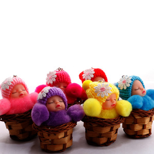 Porte-clés poupée bébé endormi mignon 8CM, pompon en fourrure de lapin, porte-clés bébé, porte-clés de voiture moelleux, breloque de sac, porte-clés poupée en peluche - Product Image 4