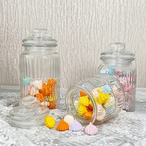 Cilindro de alta qualidade para armazenar doces, recipientes de armazenamento transparente de vidro gravado para tempero de alimentos com jarra de vidro
