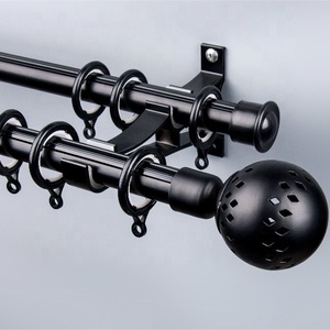 Modern Double Curtain Rod Set With Spherical Finials And <b>Bracket</b> In Black And <b>White</b> Plastic 0.75-0.99 Inch Diameter - Product Image 4