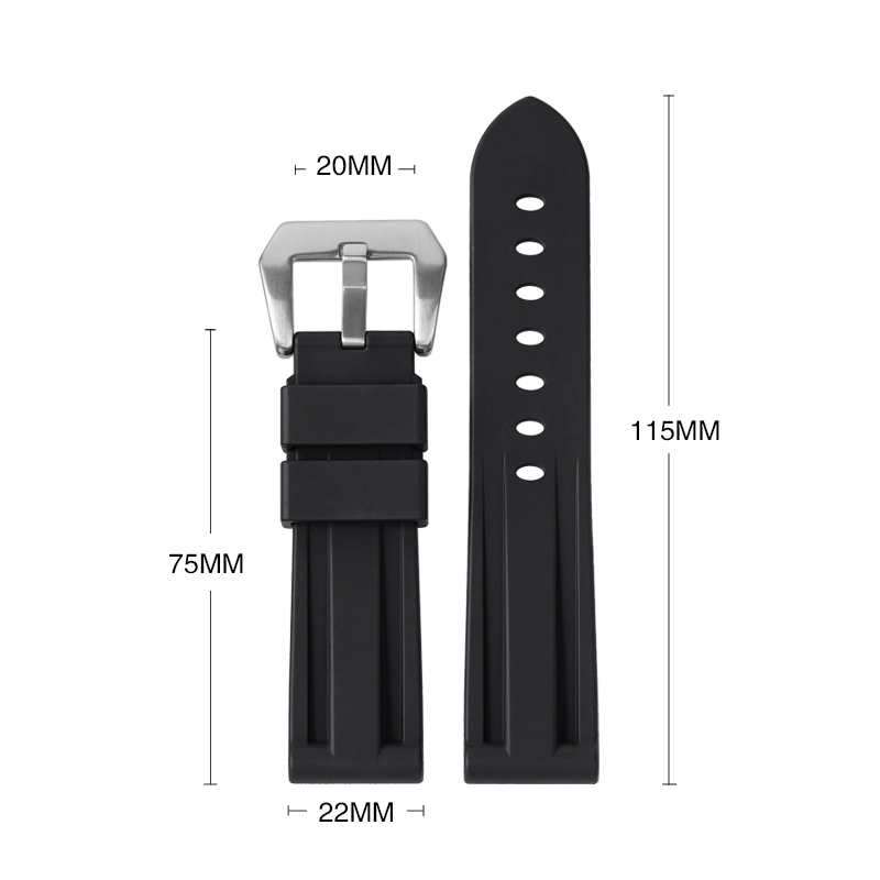 20mm 22mm 24mm FKM Fluororubber Watch Bands Strap FKM Rubber Wrist Watchbands for Panerai 111 386 441 Mechanical Watch