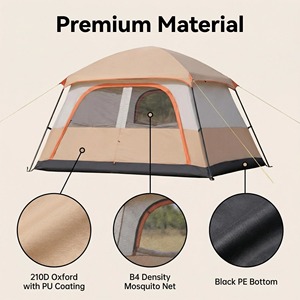 Tente de camping pliable imperméable de grande taille pour 2-3 personnes, idéale pour la randonnée, la plage, le jardin, le glamping en plein air - Product Image 2