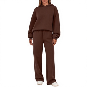 Women's 2 Piece 100% Cotton Anti-Wrinkle Streetwear for Sweatsuit Sets Oversized Hoodie Sweatshirt Wide Leg Sweat Pant - Product Image 3