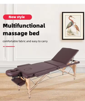 Table de massage pliante moderne en bois à 3 sections, portable, pour spa, beauté, salle de sport et salle de bain, hauteur réglable