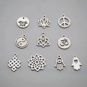 stainless steel Silver Chakra Charm Yoga OM Buddha Lotus Charm Pendants For Diy Jewelry Making Findings Bracelet Accessories