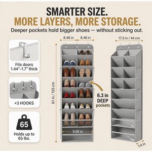 Hanging <b>Shoe</b> Organizer 8 Tier Deep Pockets Light Gray Over Door Closet Storage Rack For <b>Shoes</b> Entryway Multifunctional Polyester - Product Image 3