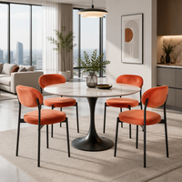 Chaise de salle à manger avec structure en métal, siège et dossier rembourrés ronds, orange, chaise d'appoint moderne pour la cuisine à domicile