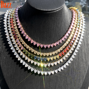Trendy Diamant Verfraaid Messing Ketting Hiphop Stijl 5Mm Tennisketting Hartvormige Zirkoon Ketting Voor Mannen Dames - Product Image 1