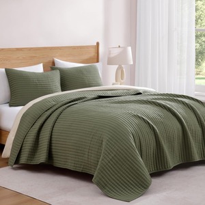 Copriletto copriletto verde muschio biancheria da letto per tutte le stagioni con 2 cuscini Shams adatti per letto, divano - Product Image 6