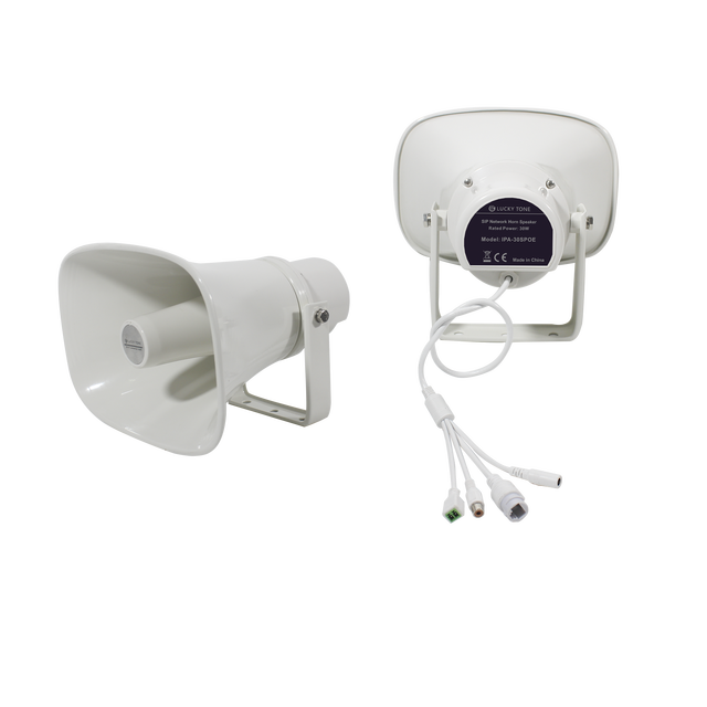 V 15W/30W SIP Network Waterproof Horn Speaker with IP66 ABS Enclosure for Outdoor Public Address Systems Industrial Zones