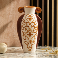Vase en céramique blanc cassé à motif en spirale caramel, double poignée, vase décoratif pour fleurs, pour le salon, décoration de la maison