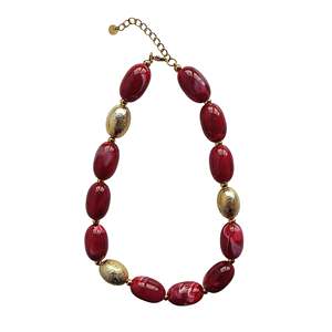 Collier de mode perlé, perles ovales plaquées or rouge, acier inoxydable 316L, bijoux durables et résistants - Product Image 1