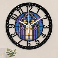 Horloge murale en fer forgé avec vitrail gothique personnalisé, horloge murale religieuse chrétienne en fer forgé pour cadeau chrétien et ornement mural pour la maison