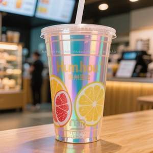 Tasse à jus d'<span class=keywords><strong>orange</strong></span> transparente personnalisée de 22oz 32oz tasses à thé carré de grande taille tasse en plastique Pp réutilisable avec couvercle - Product Image 4
