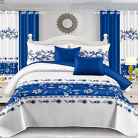 Ensemble de Literie 12 Pièces Effet Coton Rayé avec Couvre-lit, Draps et Rideaux Assortis, Grand Lit, Patchwork Floral pour Chambres