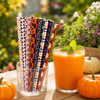Sedotan Kertas Biodegradable Halloween Motif Labu, Kelelawar, Jaring Laba-laba Oranye Hitam, Sedotan Minum Sekali Pakai untuk Dekorasi Pesta