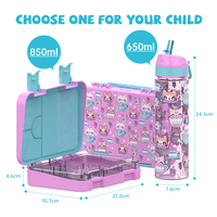 Boîte à lunch bento en plastique et bouteille d'eau pour enfants école pique-nique en plein air maison