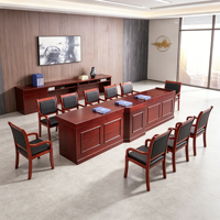 Juego de Mesa y Sillas de Conferencia de Madera Roja, Mesa de Sala de Juntas Ejecutiva para Muebles de Sala de Reuniones de Oficina