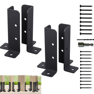 Adjustable <b>Wooden</b> <b>Fence</b> <b>Post</b> <b>Brackets</b> Carbon Steel Black 4 Pack Outdoor Support Reinforcement Accessories - Product Image 1