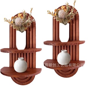 Wooden <b>Wall</b> <b>Mounted</b> <b>Shelf</b> Arched Design 2 Tier Solid Wood Storage Rack For Living Room Kitchen Bathroom Decor - Product Image 5