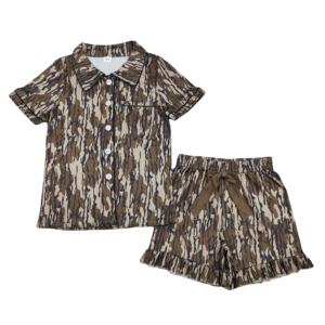 Pyjama court décontracté pour femme, sans col, en tricot camouflage de chasse, boutons, ensemble 2 pièces, nouveau design, vêtements de nuit pour adultes - Product Image 1