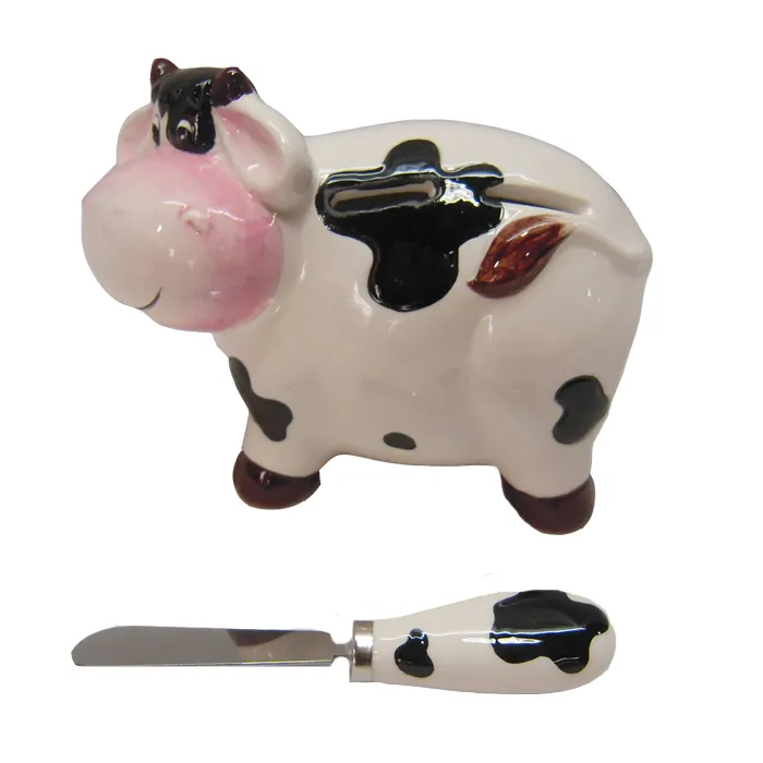 New Year custom ceramic cow cheese spreader holder christmas butter spreader holder