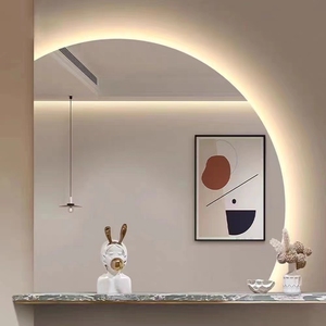 <span class=keywords><strong>Miroir</strong></span> de salle de bain intelligent semi-circulaire en verre demi-lune mural personnalisé pour chambre à coucher avec rétroéclairage LED - Product Image 2