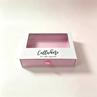 Boîte cadeau personnalisée avec logo, fenêtre en PVC, boîte rigide en papier rose, emballage pour bijoux, anneaux, cosmétiques, avec ruban, vente en gros