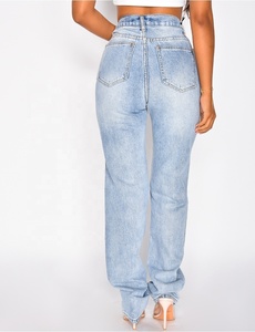 Nuevo estilo azul suelto Vintage moda femenina rasgada <span class=keywords><strong>Jeans</strong></span> para damas Baggy <span class=keywords><strong>Mom</strong></span> <span class=keywords><strong>Jeans</strong></span> pantalones para mujeres - Product Image 3