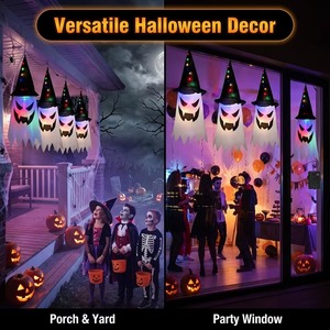 Décorations d'Halloween en gros : Lumières LED en forme de chapeau de sorcière fantôme à suspendre pour la décoration extérieure de jardin - Product Image 5