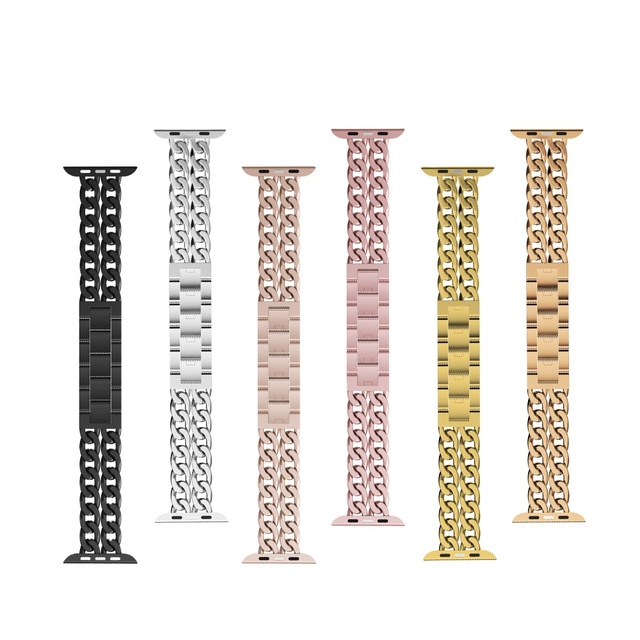 Keepwin Fashion Solid 304L Stainless Steel Cowboy Leather Metal Watch Strap Band Adjustable Metal Link Watch Replacement