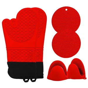 Mascot Cooking Gloves Set Newest Design Custom Insulation Mat Cotton Lining Heat Resistance Silicone Oven Mitts For Walmart