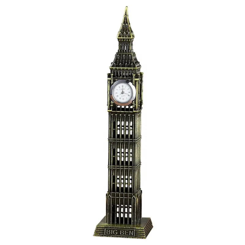 Famosa architettura London Landmark Metal Figurine Big Ben Clock Tower Building Model Decor