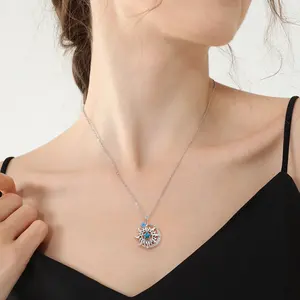 Cde Ssyn010 Creativiteit Sieraden 925 Sterling Zilveren Ster-Maan-Zon Totem Ketting Groothandel Rhodium Vergulde Blauwe Kristallen Ketting