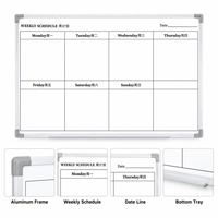 Tableau blanc magnétique de planification hebdomadaire avec cadre en aluminium, grille d'horaire bilingue et plateau pour marqueurs